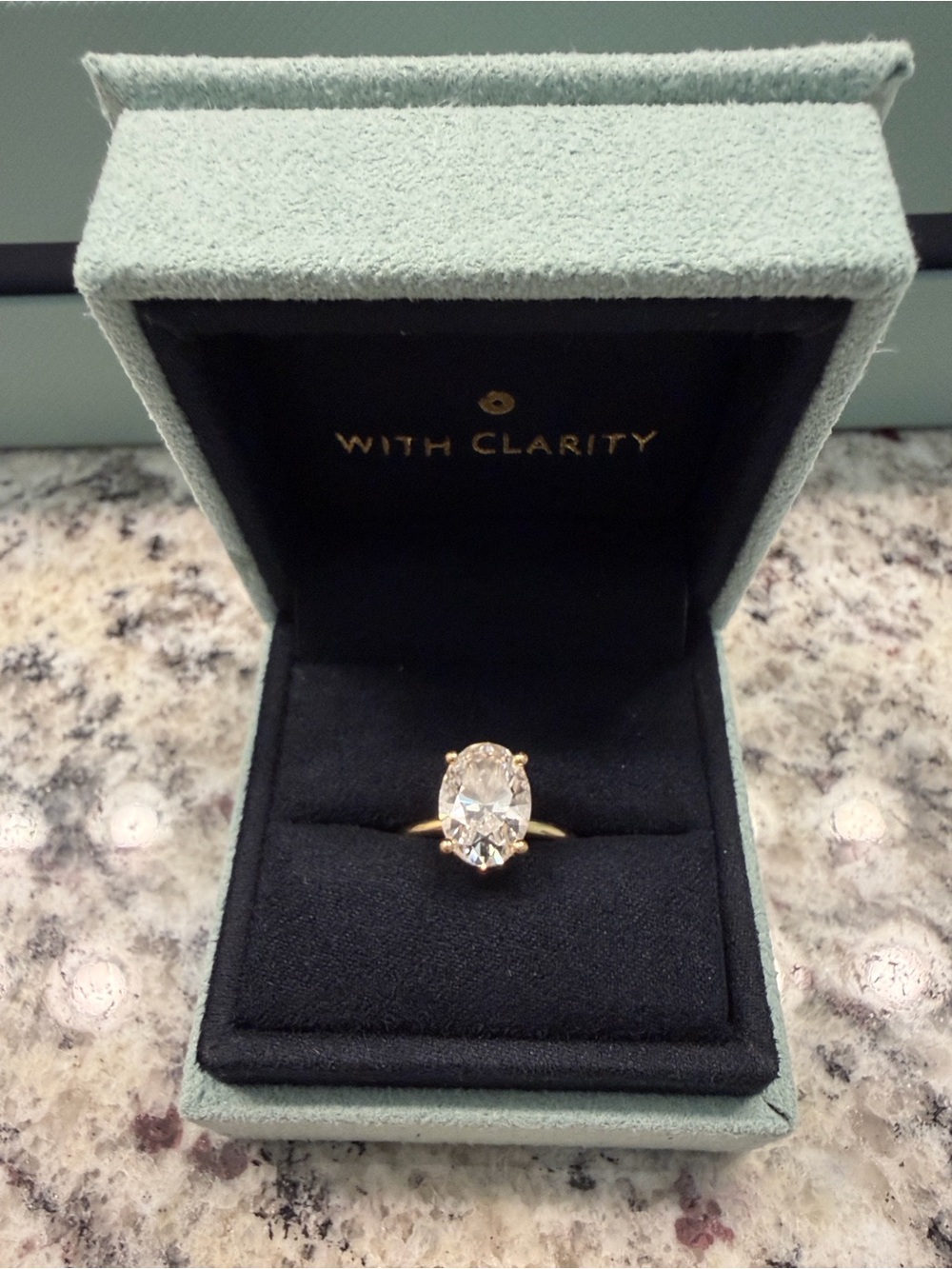 Gold Oval Solitaire Engagement Ring with 3.01ct  Lab Diamond